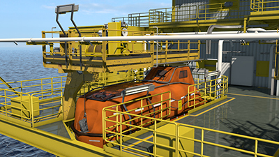 3D model of lifeboat in davit